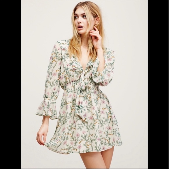 Free People cream, green and pink floral dress - Picture 1 of 13